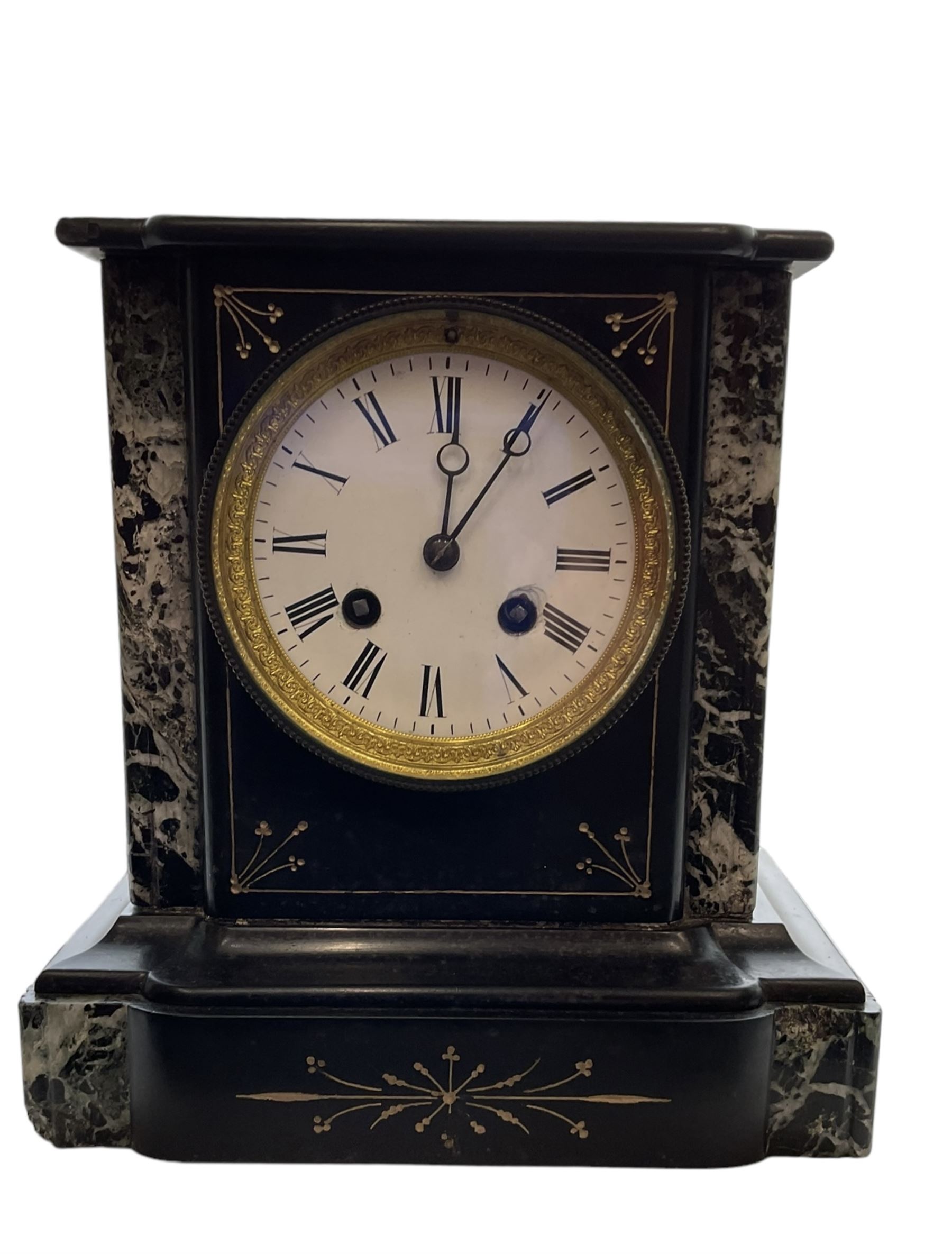 Victorian slate marble clock and a Schatz anniversary clock