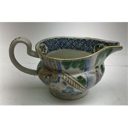 Chinese Famille Verte jug, decorated in green and blue enamel with figural scenes, H8.5cm