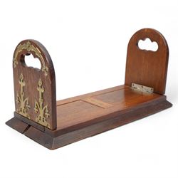 Victorian book slide, the arched hinged and sliding supports with mounted brass Gothic str...