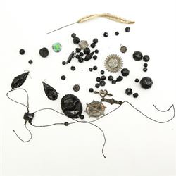 Early 20th century silver and enamel brooch by James Fenton, together with five Victorian silver brooches, including a Scottish hardstone example and a pair of silver earrings, Victorian jet brooch and a pair of near matching pendant earrings and some loose jet beads, together with a collection of Victorian and later costume jewellery