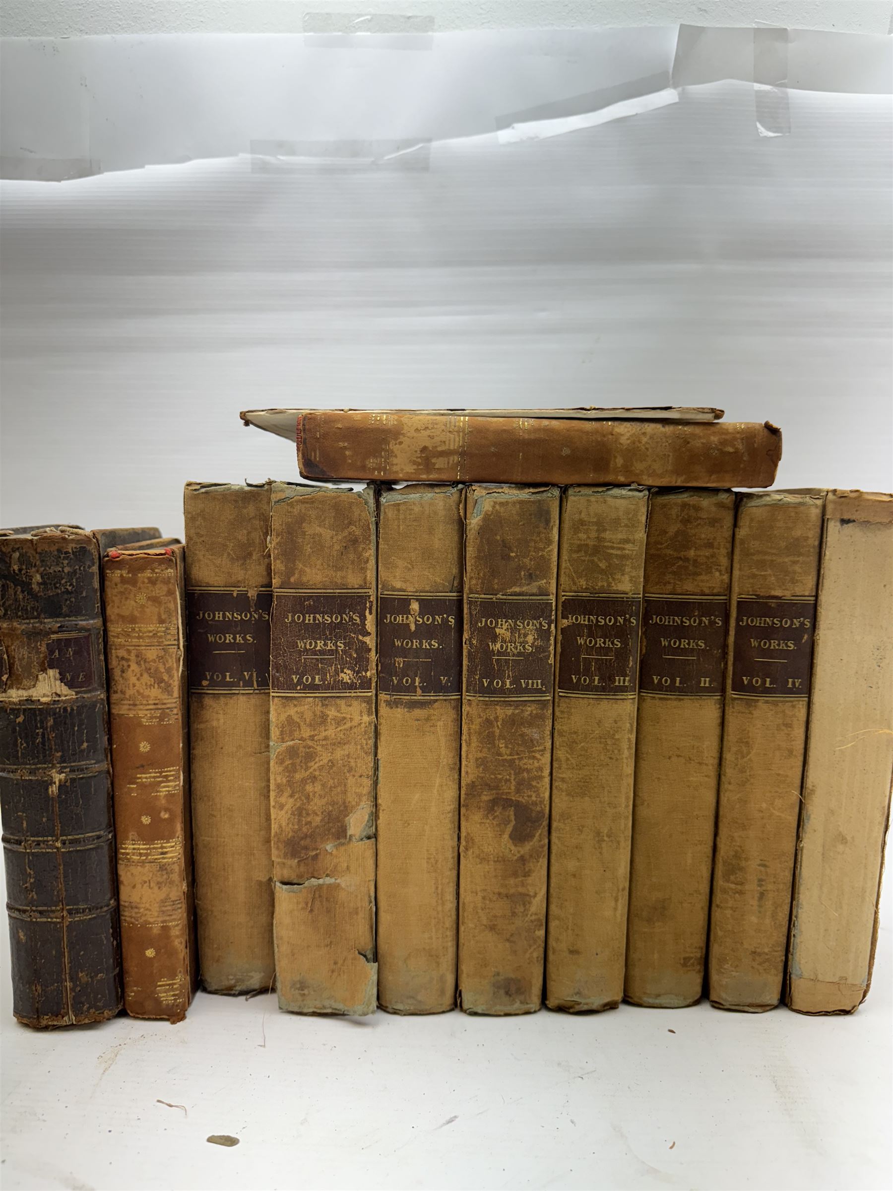 Johnson Samuel: 'The Works of Samuel Johnson, LL.D.', Oxford, Talboys & Wheeler, London, W. Pickering, 1825, nine volumes, together with The Arminian Magazine, volume VII, London, and Vie de Catherine II, Tome Premier et Second, Paris, (12)