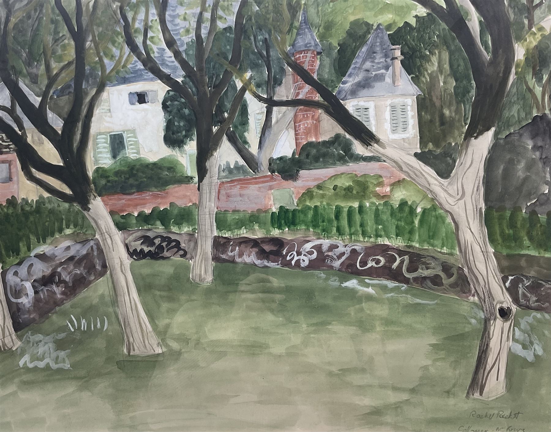 Rachel Reckitt (British 1908-1995): 'Near Brive' Southern France, watercolour and pencil signed and titled 49cm x 62cm