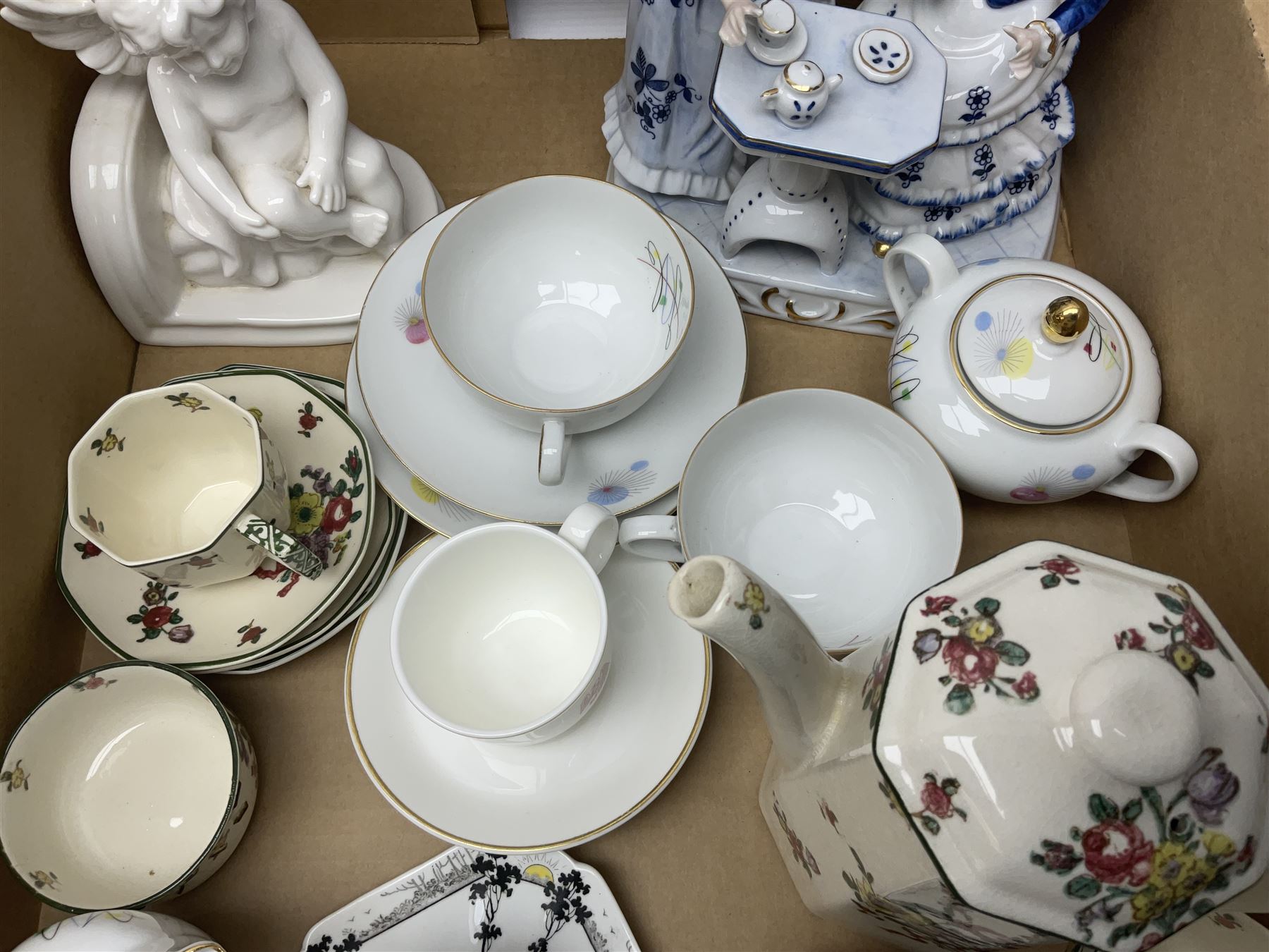 Royal Doulton Old Leeds Sprays coffee service, together with Shelley queen anne teacup, Bavaria tea service etc, in two boxes 