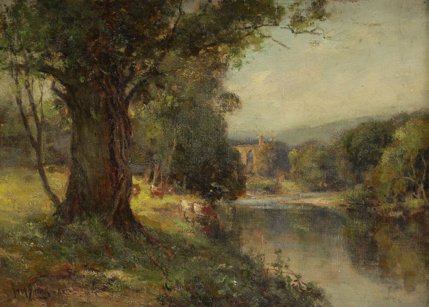 Owen Bowen (Staithes Group 1873-1967): 'Bolton Abbey - Yorkshire', oil on board signed, titled verso 25cm x 34cm