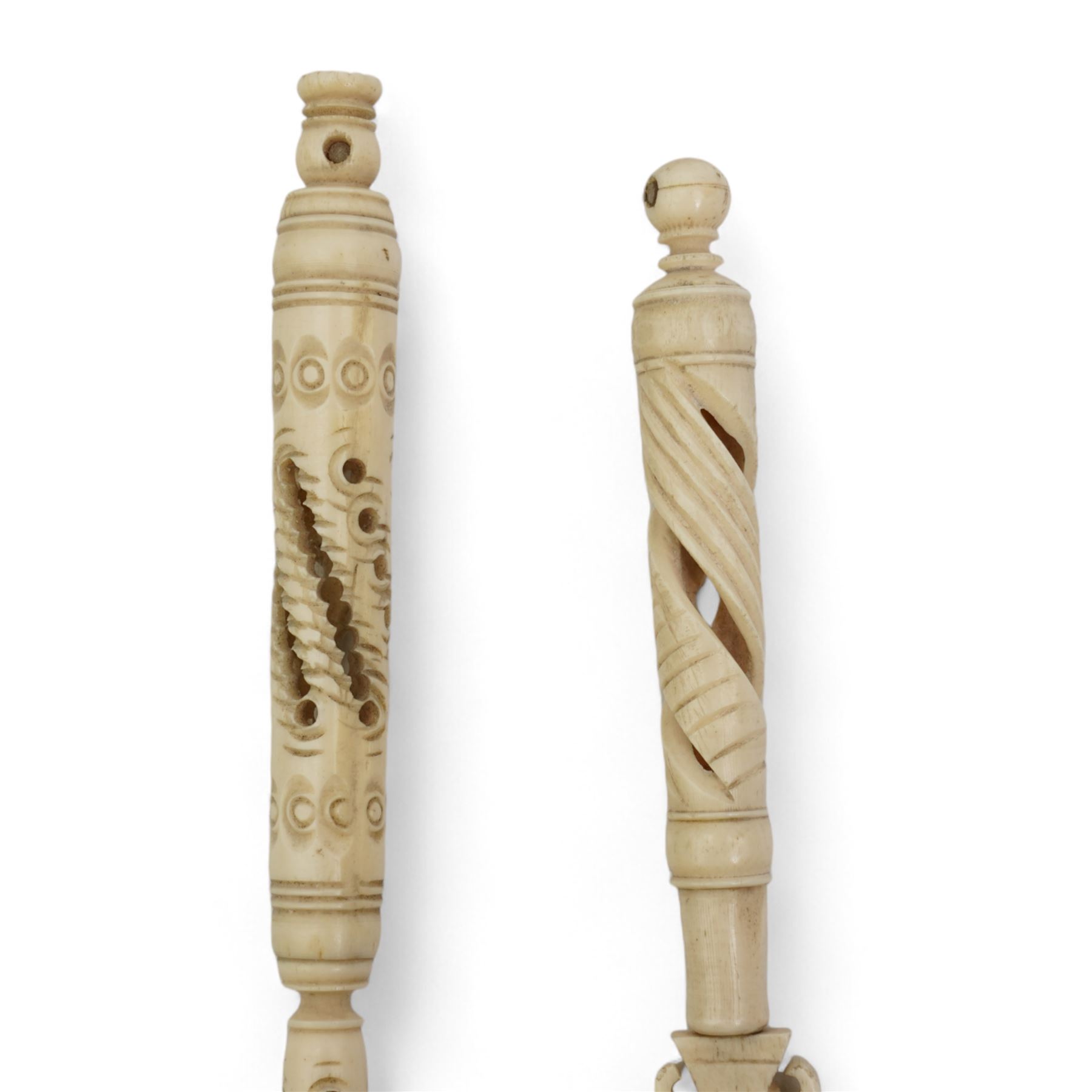 Two Victorian bone combination Stanhope letter openers, L24cm max (2)