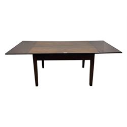 Mid-20th century mahogany dining table, draw-leaf extending action, on square tapering supports