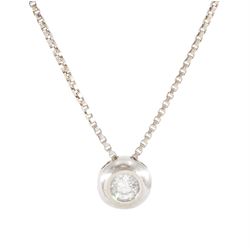 18ct white gold round bezel set, single stone round brilliant cut diamond pendant necklace...