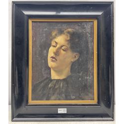 English School (Early 20th century): Portrait of a Young Lady, oil on canvas unsigned, with ESK (Examined South Kensington) stencil verso 37cm x 29cm