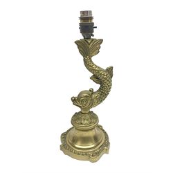  Gilt metal table lamp, in the form of a dolphin, H33cm