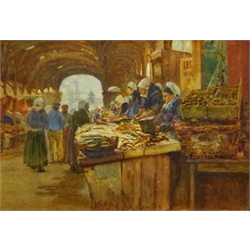 Henry Silkstone Hopwood (Staithes Group 1860-1914): 'Old Market Dieppe', watercolour signed and dated 1897, titled verso 24cm x 35cm
