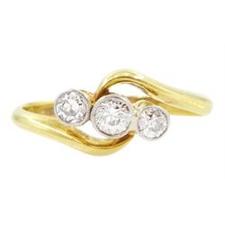 Early 20th century gold three stone old cut diamond ring, stamped 18ct, total diamond weig...