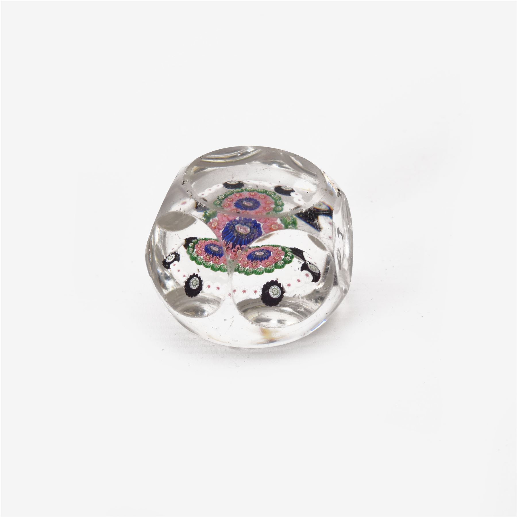 Clichy glass Millefiori paperweight of hexagonal faceted form, H5cm