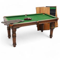 Riley - oak quarter size snooker table with dining table leaves, rise and fall top, on tur...