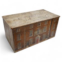 Antique pine box, painted with the frontage of a regency townhouse, inscribed 'N17, G T Mi...