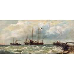 French School (19th century): Shipping off the Coast, oil on canvas unsigned 18cm x 38cm