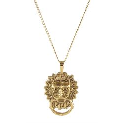 9ct gold lion door knocker pendant necklace, hallmarked