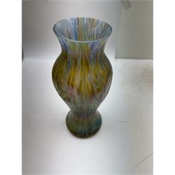 Austrian Art Nouveau iridescent glass vase, in the manner of Loetz, of baluster form with dimpled body, the pale blue glass with colourful iridescence throughout, H28cm