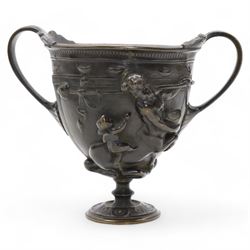 After the Antique, early 20th century bronze urn modelled after the Kantharos vessel found...