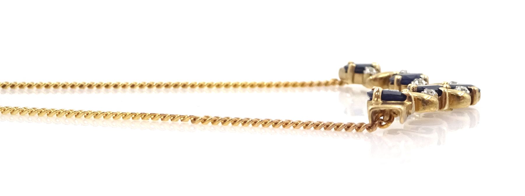 9ct gold sapphire and diamond necklace, hallmarked