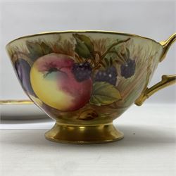 Pair Aynsley Orchard Gold pattern teacups and saucers with gilt interior 