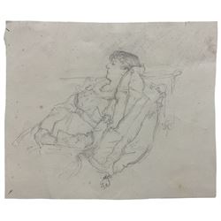 Attrib. James Abbott McNeill Whistler (American 1834-1903): Reclining Lady, pencil sketch with possible 'butterfly' monogram 15cm x 18cm (unframed)
