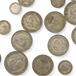 Approximately 400 grams of Great British pre 1947 silver coins, including shillings, halfcrowns, King George V 1935 crown etc