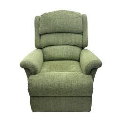 Sherborne 'Albany' dual motor electric rise and recliner armchair, in Adriatic Mint (Aquaclean) fabric, high-back with segmented cushioning, padded armrests and a built in footrest, on metal frame