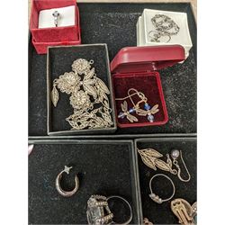 Silver and costume jewellery, including earrings, rings, brooches, etc