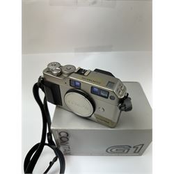 Contax G-1 rangefinder camera body, serial no. 077101, boxed with strap