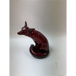 Large Royal Doulton Flambe figure of a seated Fox,  H23cm