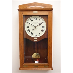  Gledhill-Brook Time Recorder wall clock No.77532, circular Roman with glazed door, single train key wind movement, Installed 1951, Withdrawn 1964, Refurbished 1985 and Presented to Mr B Tomlinson 25-6-93, H86cm  
