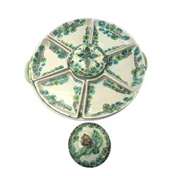 Continental ceramic hors d'oeuvre dish with green floral decoration