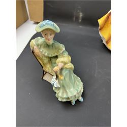 Eight Royal Doulton figures, including Lambing Time, Innocence, Ascot, Alison etc 