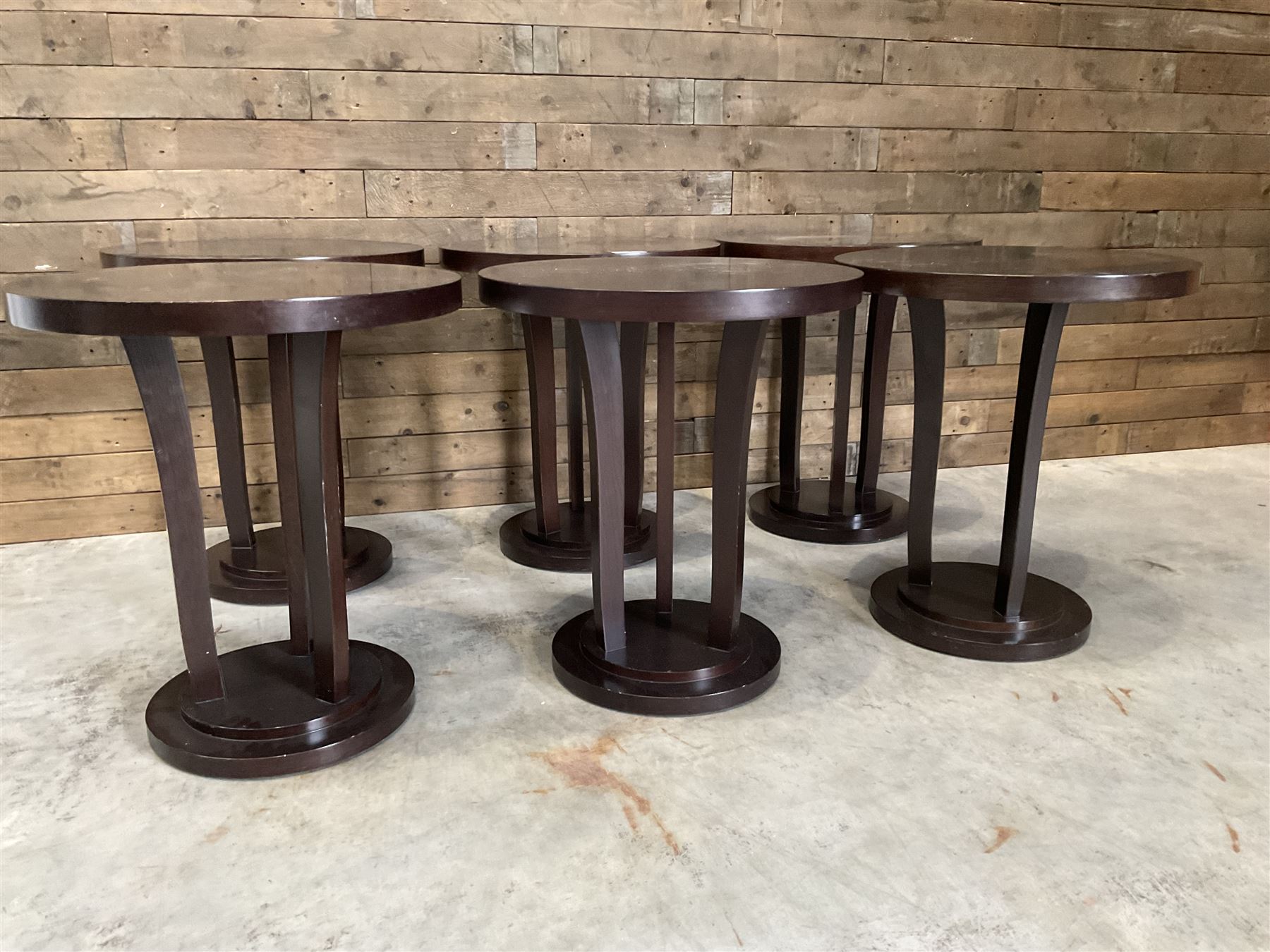 Six rosewood circular bar or bedroom occasional tables