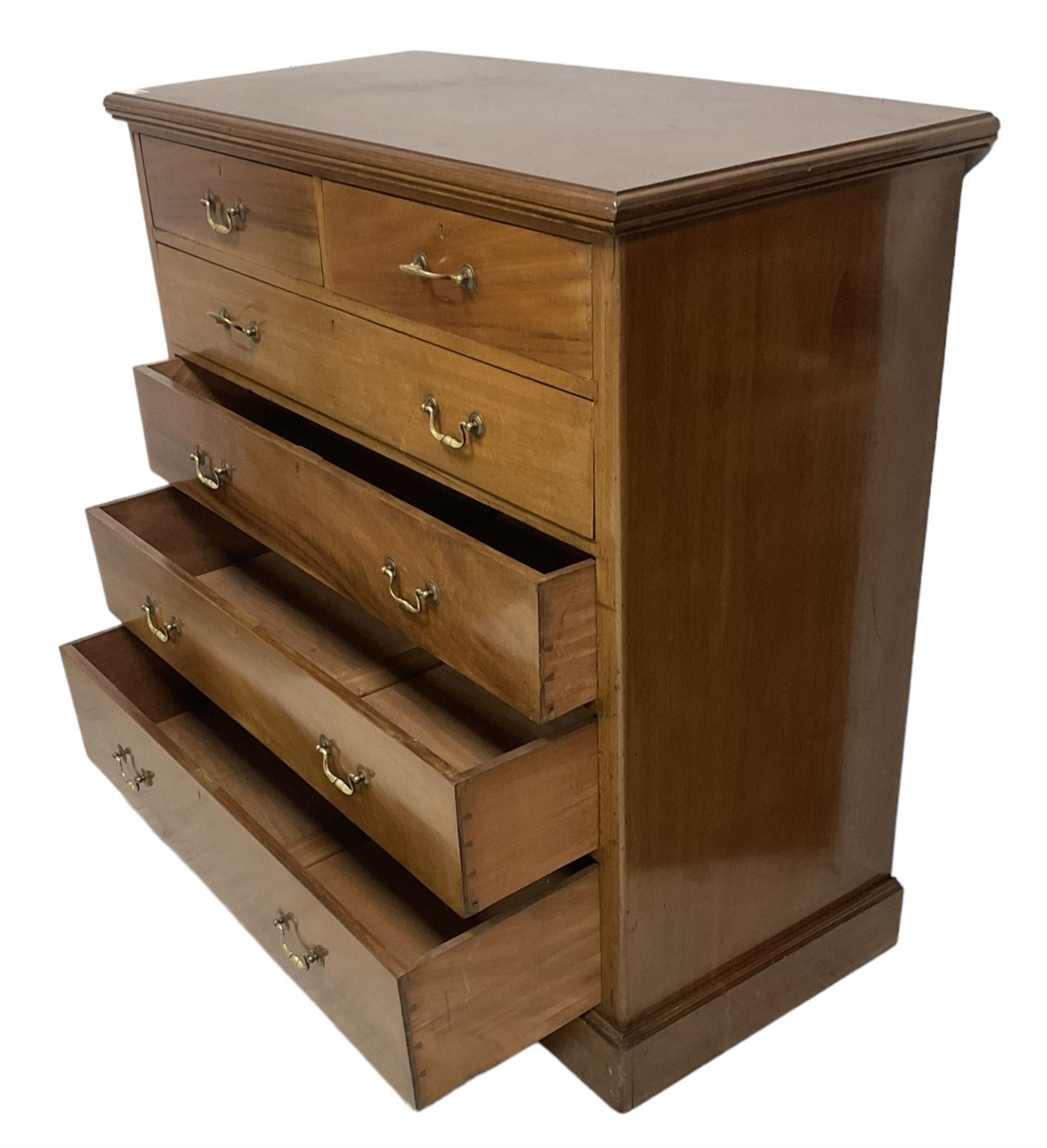 Large Victorian mahogany chest, moulded rectangular top over two short and three long graduating drawers, on plinth base 