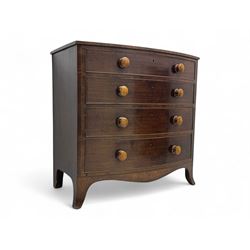 Victorian mahogany bow-fronted chest, fitted with four long graduating cock-beaded drawers...