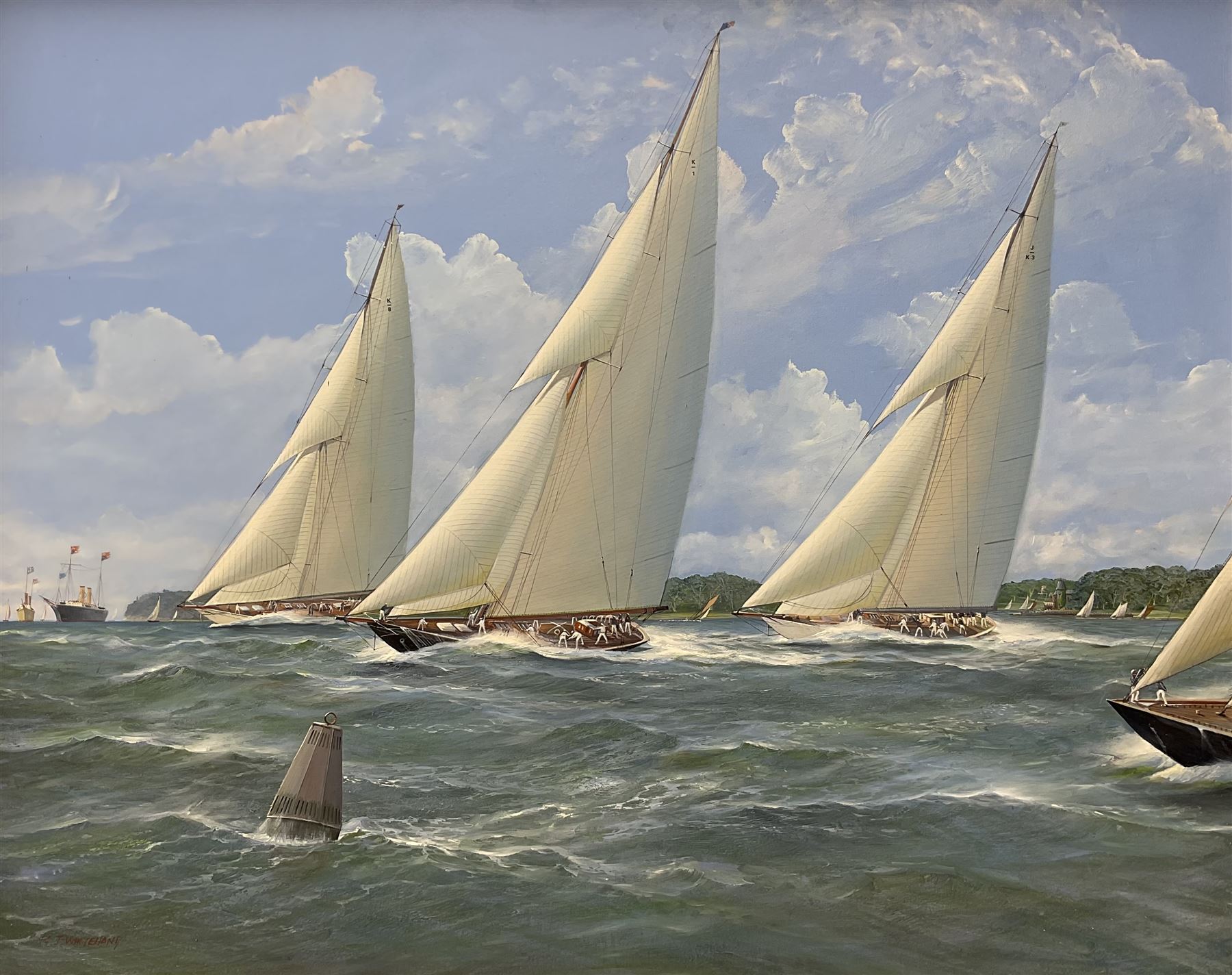 Michael J Whitehand (British 1941-): Yachts Passing the Buoy, oil on canvas signed 100cm x 125cm 
Provenance: private collection, purchased David Duggleby Ltd 16th March 2009 Lot 123