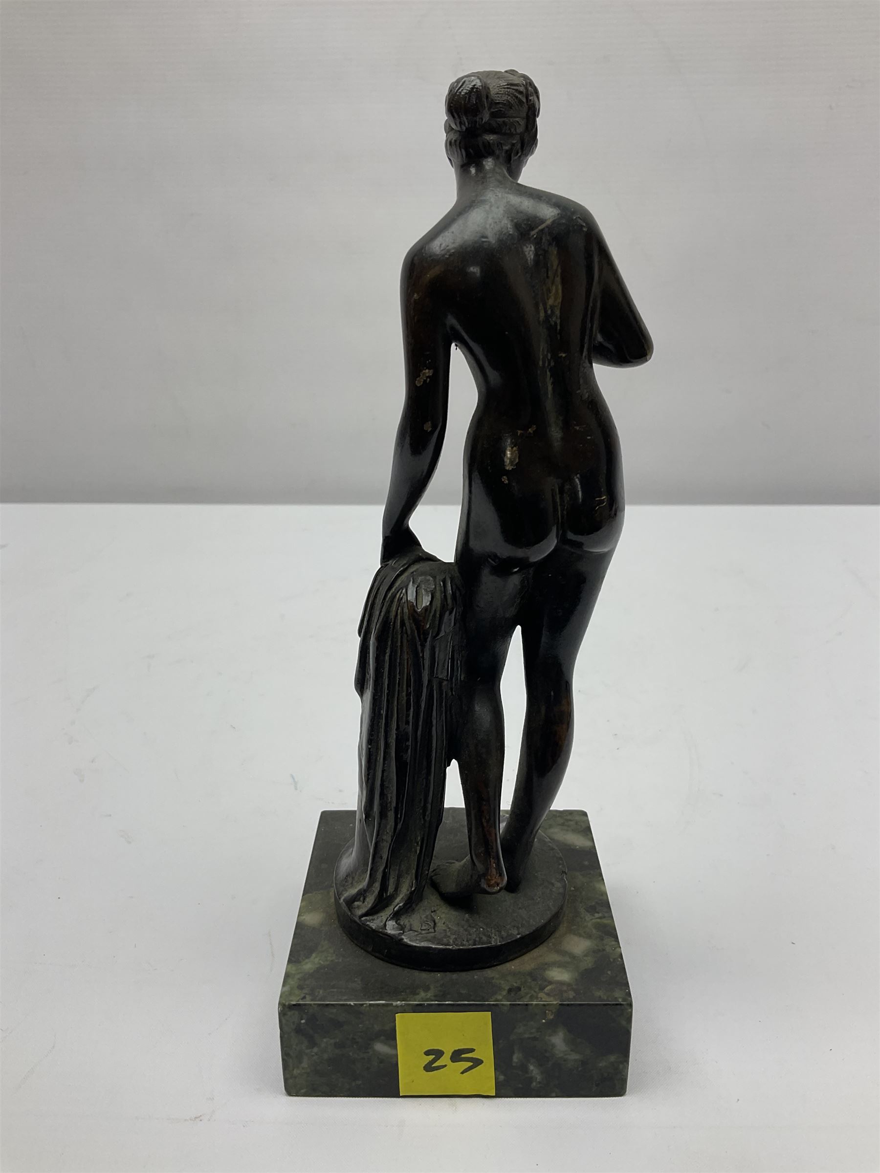 Bronze neo classical figure, modelled as a nude female, upon a green marble base, H20.5cm