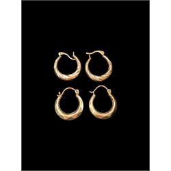 Two pairs of 9ct gold hoop earrings, both stamped 375