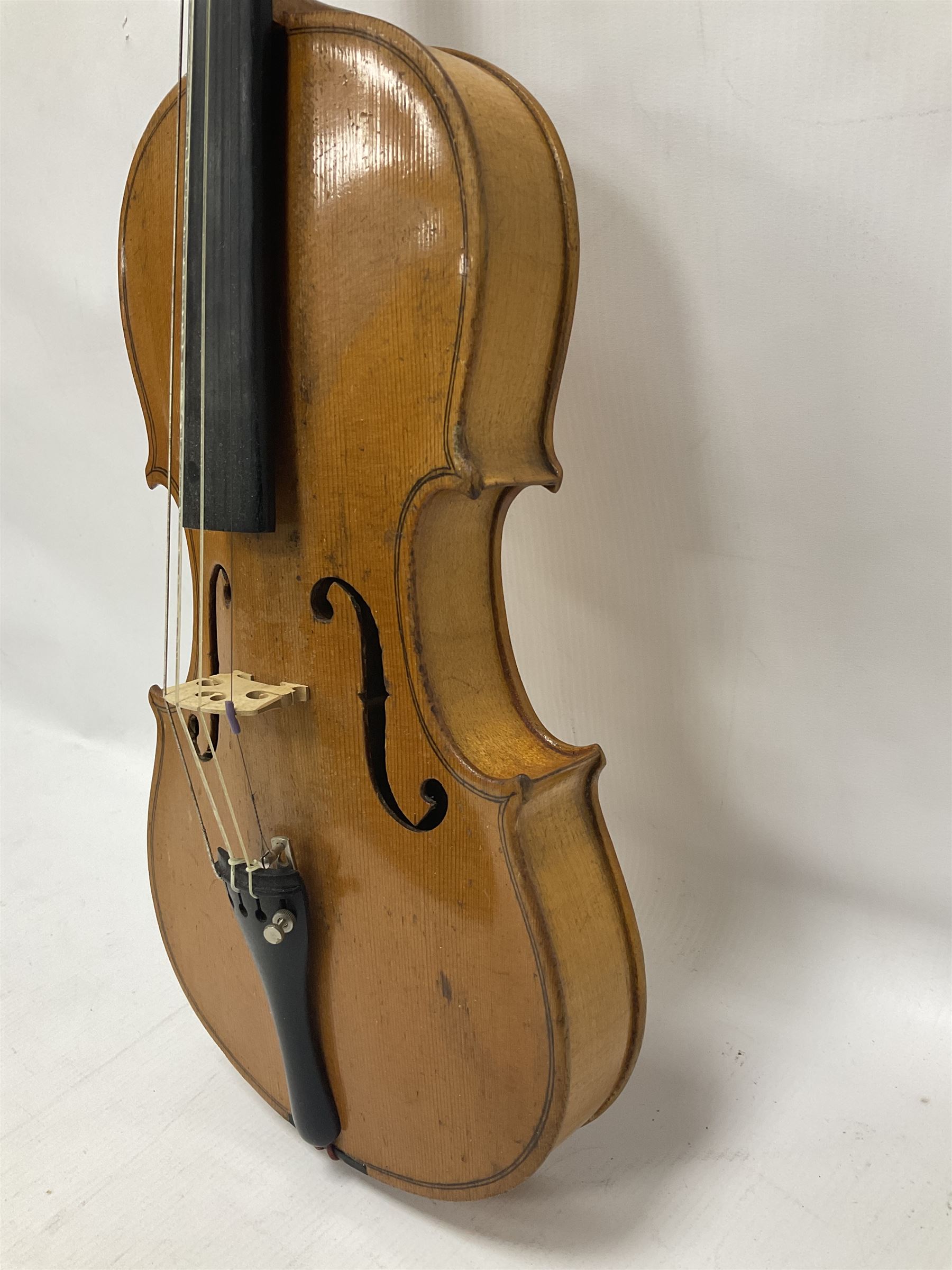 19th century 3/4 size violin in its original fitted wooden “coffin case” Overall length 53cm No bow