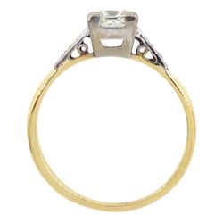 18ct gold single stone princess cut diamond ring, with single cut diamond set shoulders, principal diamond 0.50 carat, clarity VS1, colour H, with AnchorCert Gem Lab report