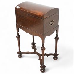 19th century mahogany work box or sewing box on stand, domed hinged top enclosing storage ...