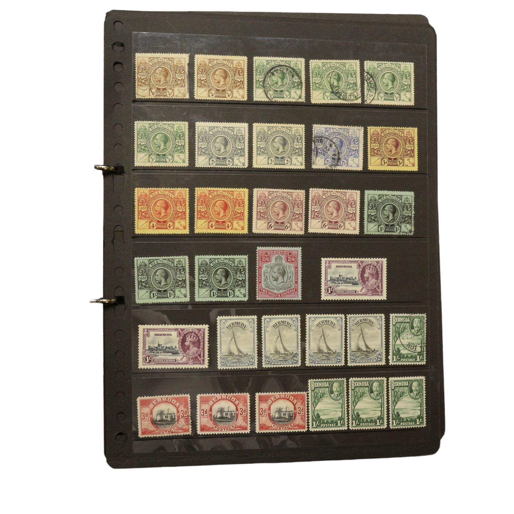 Bermuda - Queen Victoria and later, King George VI high values two shillings, two shillings and sixpence, five shillings, ten shillings, and one pounds, housed on pages in a ring binder folder