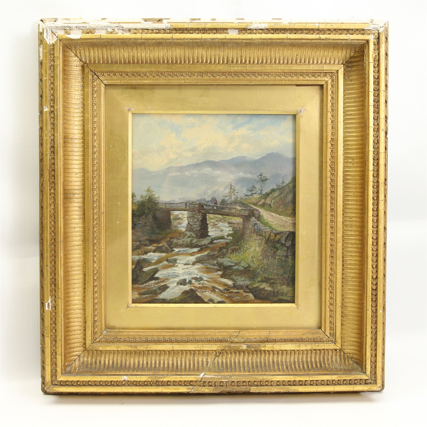 Harry Wallace (British 19th Century): Bridge Across a Stream, oil on panel signed 23cm x 19cm 