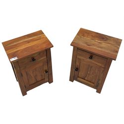 Pair of hardwood bedside cabinets, fitted with single drawer over panelled cupboard 