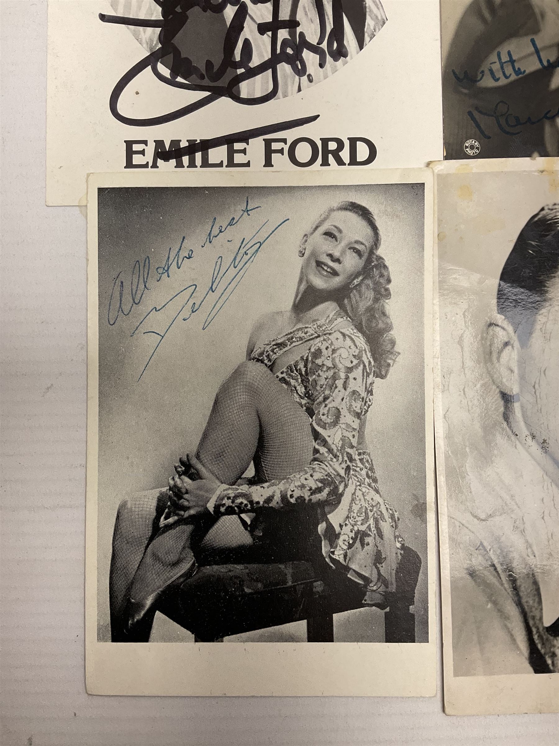 Belita, Margaret Lockwood, Emile Ford, three signed photographs, together with a spurious Ronald Reagan signature