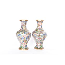 Pair of cloisonne vases of baluster form, decorated with flowers, H16cm