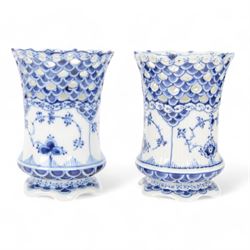 Pair Royal Copenhagen blue and white onion pattern vases, with makers mark and number 1016, H11cm