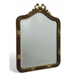 Early 20th century gilt framed wall mirror, shaped frame with reeded detailing, ribbon and...