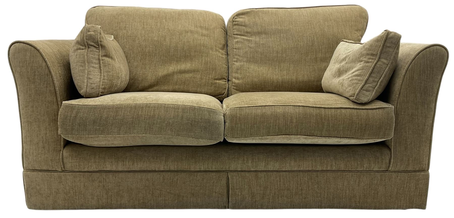 Three seat sofa (W200cm, H96cm, D100cm); and matching two-seat sofa (W180cm); upholstered in natural fabric